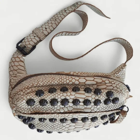 FREEBIRD Cobra Stud Waist Sling Bag Leather Fanny Pack Bum Belt Biker Punk Snake - Picture 2 of 11
